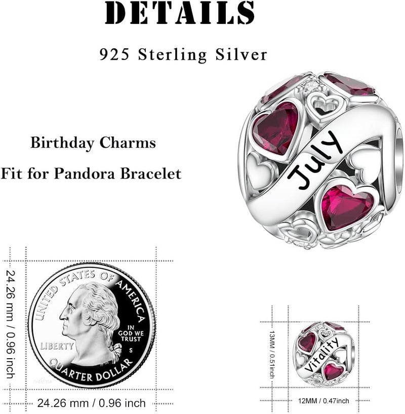 DALARAN Birthstone Charms for Charms Bracelet 925 Sterling Silver Heart Bead Happy Birthday Charms for Women - Image 5